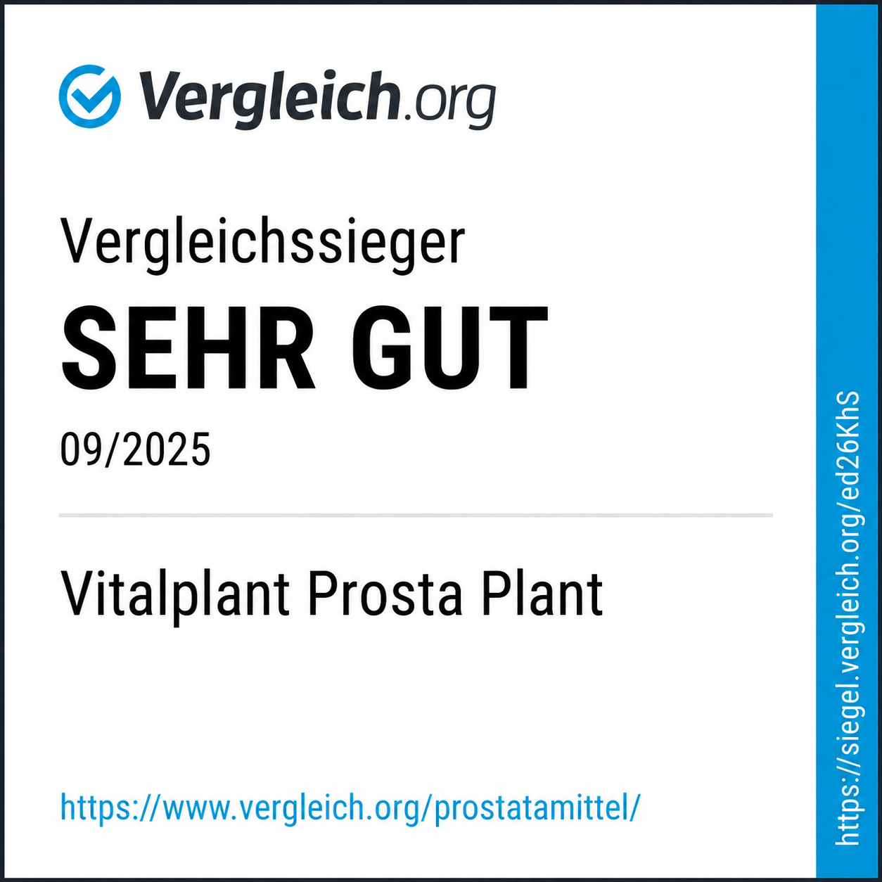 Vergleich.org Vergleichssieger SEHR GUT 09/2025